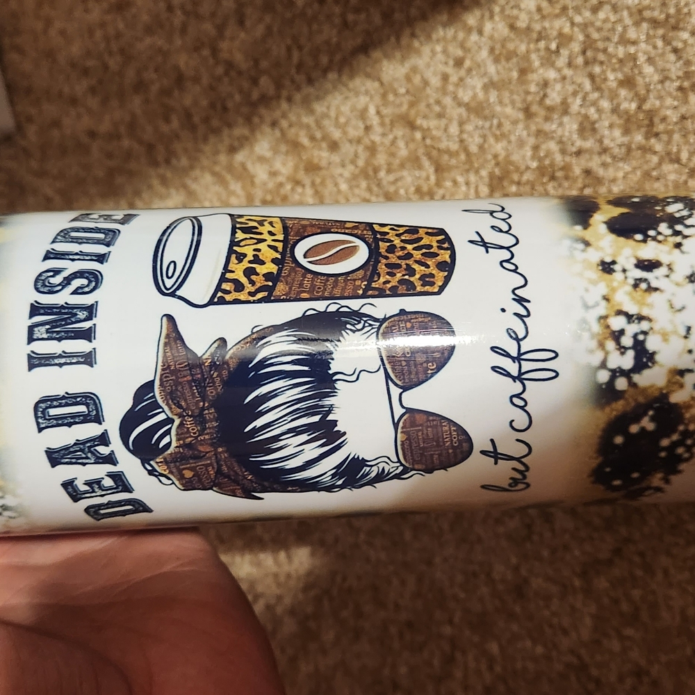 Distressed Coffee Tumbler with Leopard Print